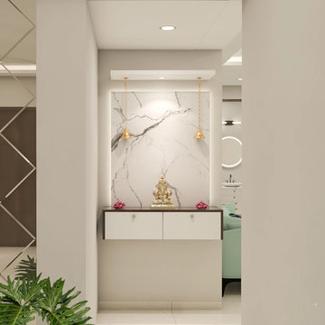 Contemporary Compact Pooja Room Design with Ambient Lighting